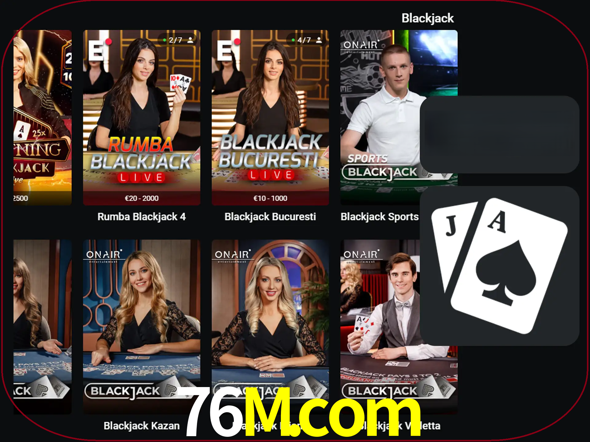 Escolha uma mesa completa de jogadores de blackjack.